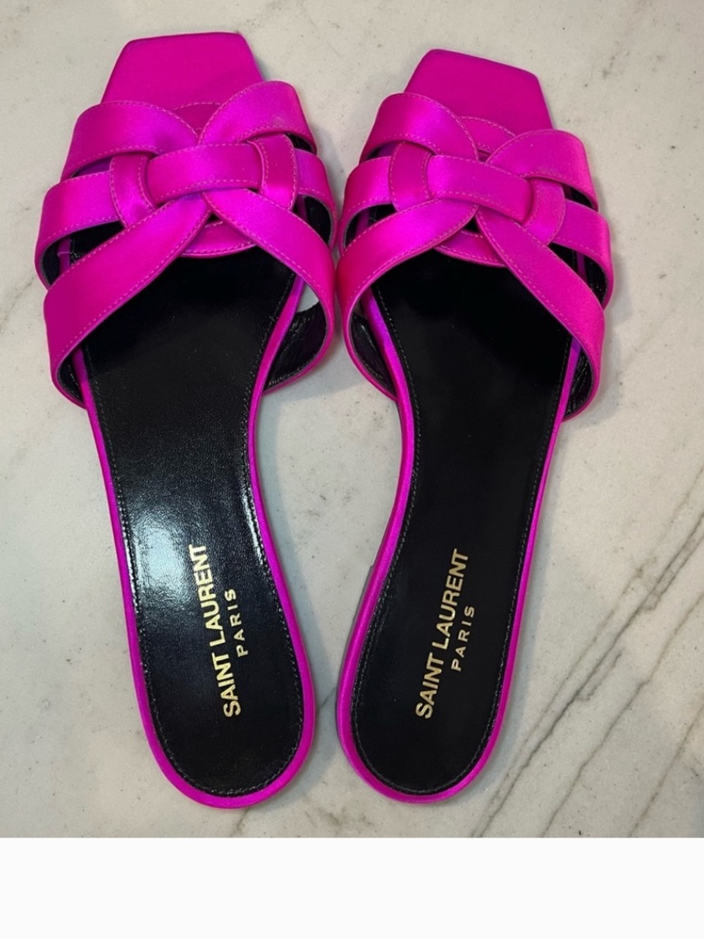 Saint Laurent Fuchsia Satin Knot Slide Mules